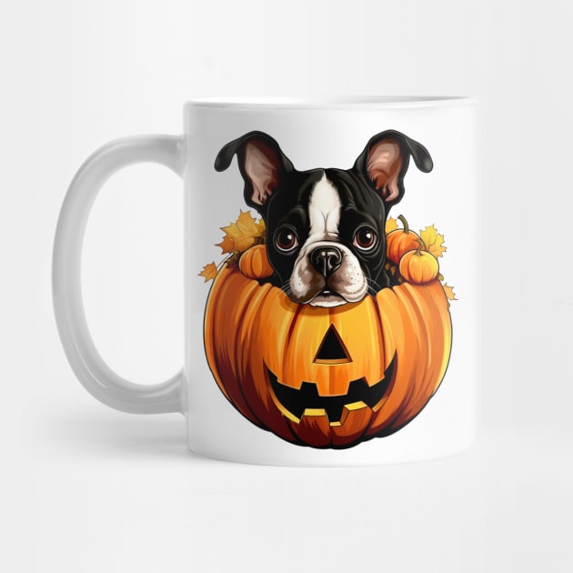 Boston Terrier Dog inside Pumpkin #1 by Chromatic Fusion Studio